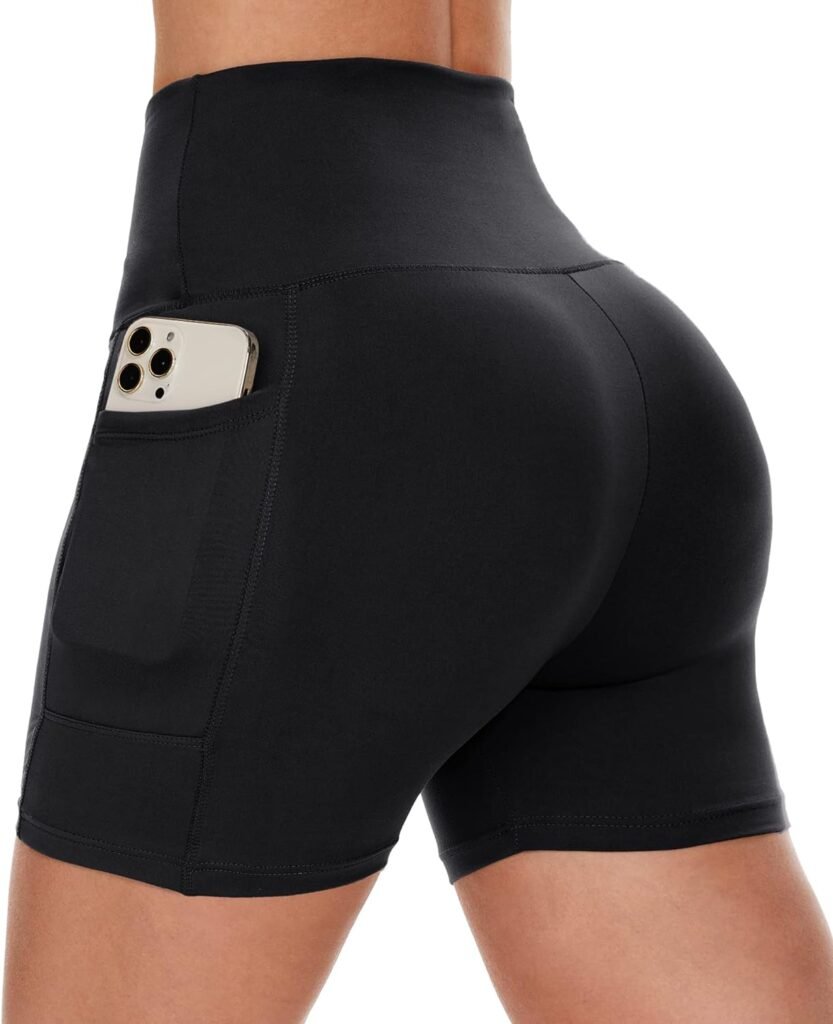 CAMPSNAIL Biker Shorts Women with Pockets - 3/5/8 High Waisted Workout Spandex Tummy Control Gym Running Yoga Shorts