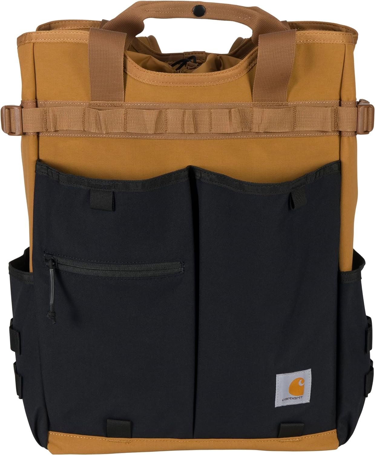 Carhartt 28L Nylon Cinch-Top Convertible Tote, Durable Adjustable Backpack Straps and Laptop Sleeve, Brown