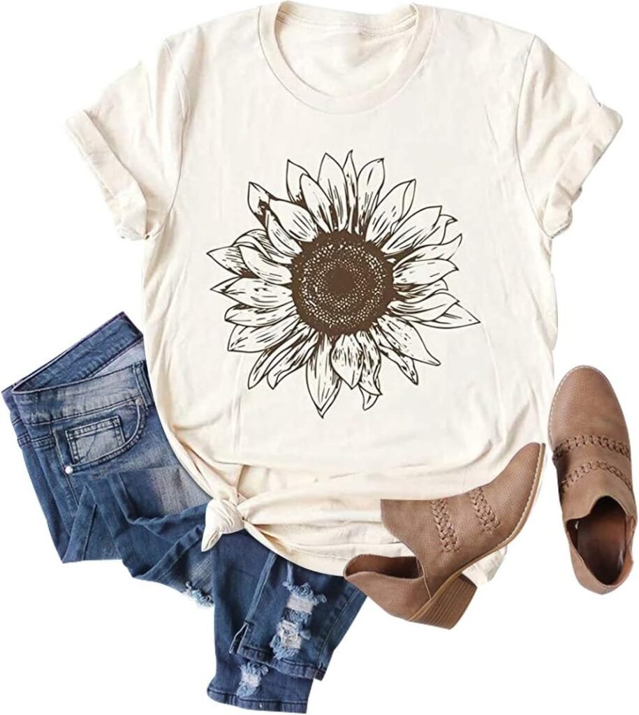 Chulianyouhuo Sunflower Graphic Shirt for Women Cute Flower Short Sleeve Ladies Tee Tops Teen Girls Casual T Shirt