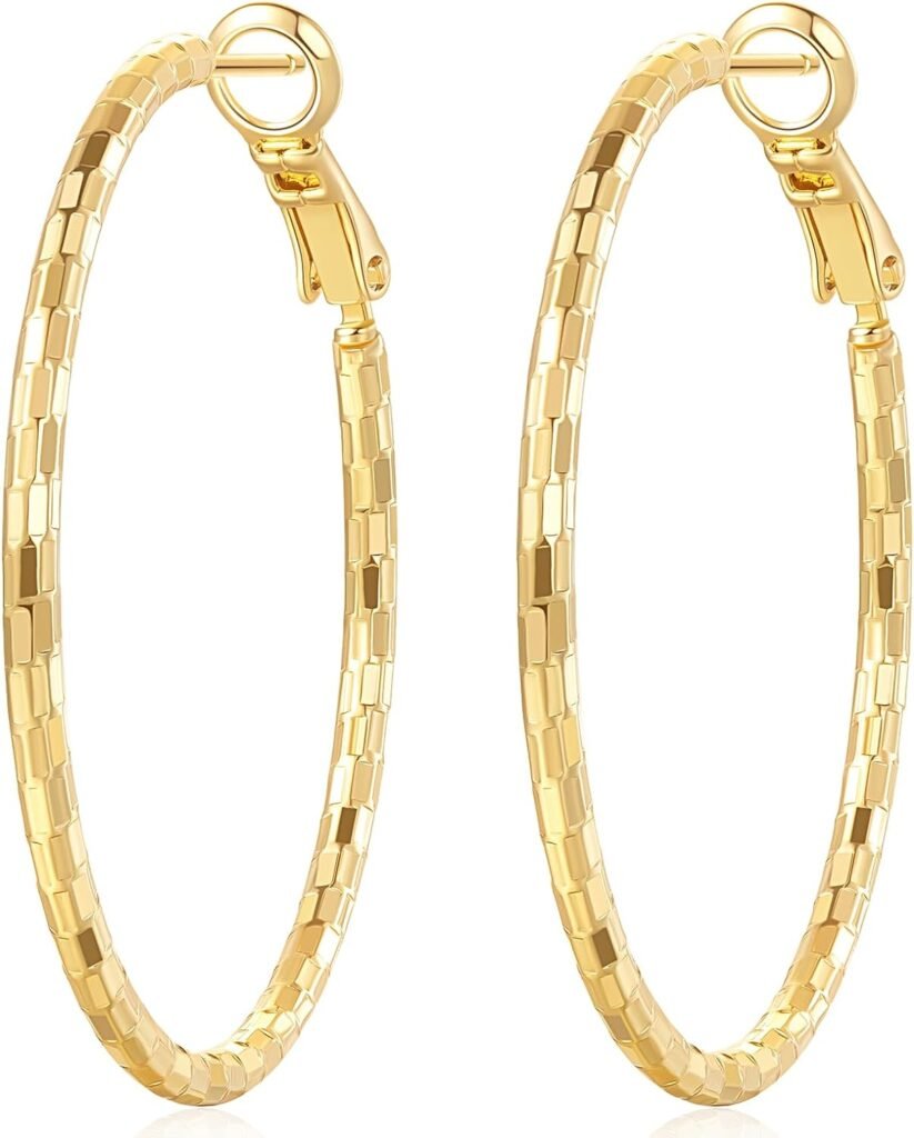 Degerde Gold Hoop Earrings for Women 14K Gold Earrings for Women Sparkling Design Hypoallergenic Lightweight Women Earrings Hoops 40mm
