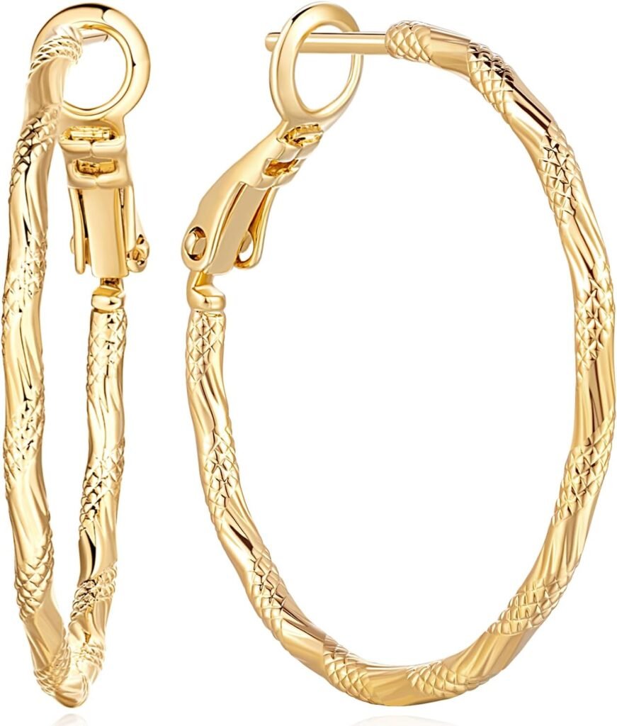 Degerde Large 14K Gold Hoop Earrings for Women Thick Gold Hoop Earrings Gold Earrings for Women Well-cutting Stylish Solid Gold Hoop Earrings Chunky, Big Gold Earrings