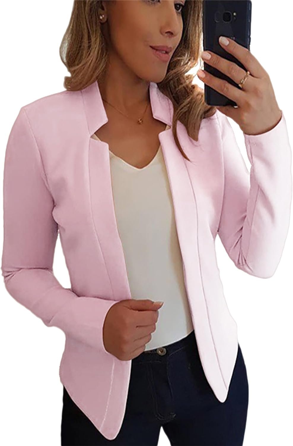DIACACY Women’s Cropped Formal Open Front Blazers Suit Long Sleeve Slim Blazers Jacket Cardigan
