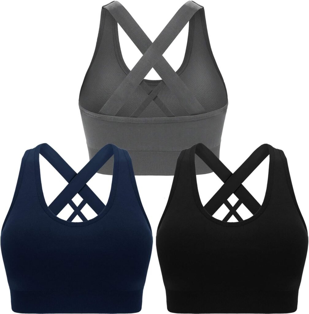 Double Couple Sports Bras for Women Padded High Impact Seamless Criss Cross Back Workout Tops Gym Activewear Bra