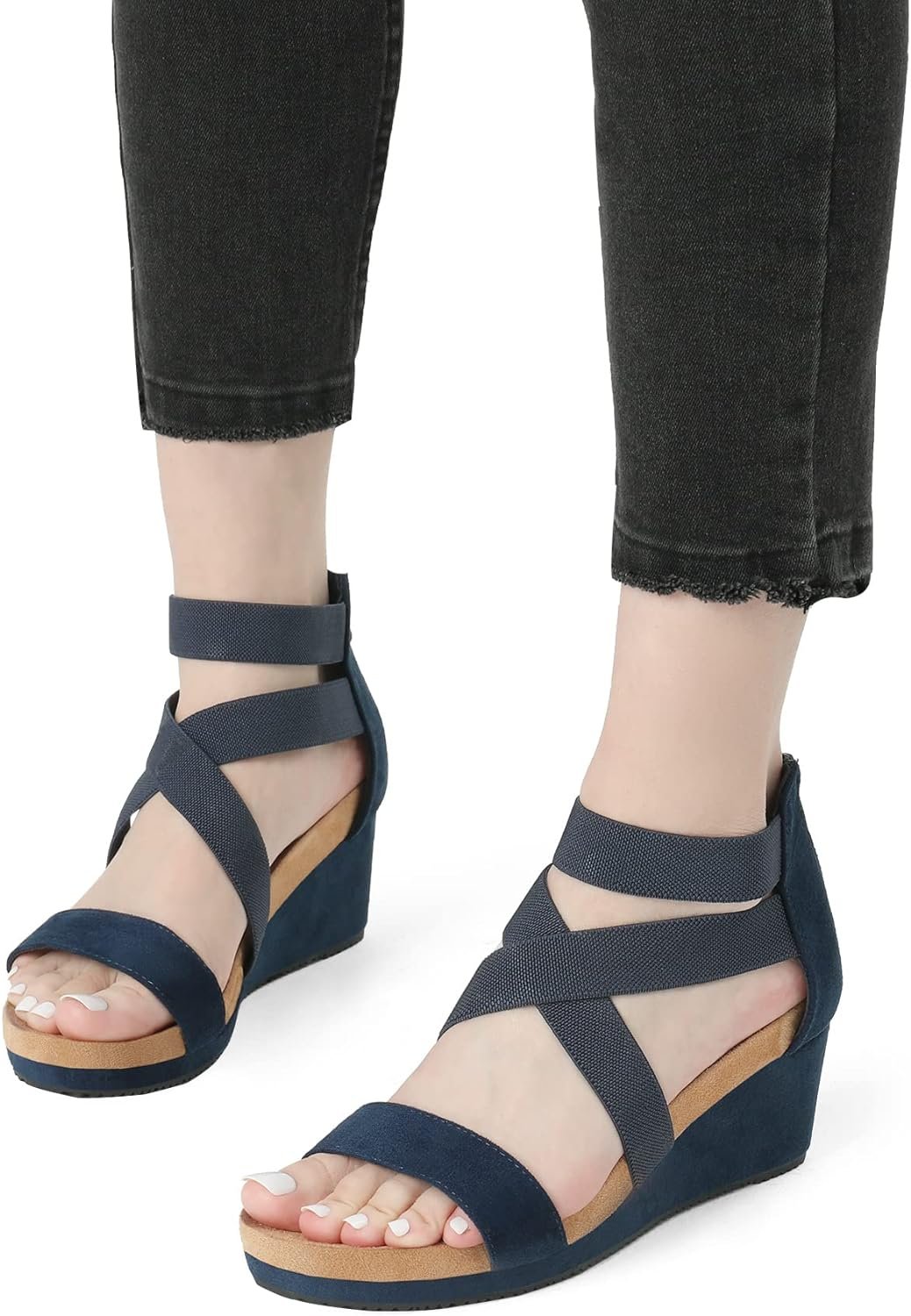 DREAM PAIRS Womens Elastica Ankle Strap Open Toe Platform Wedge Sandals