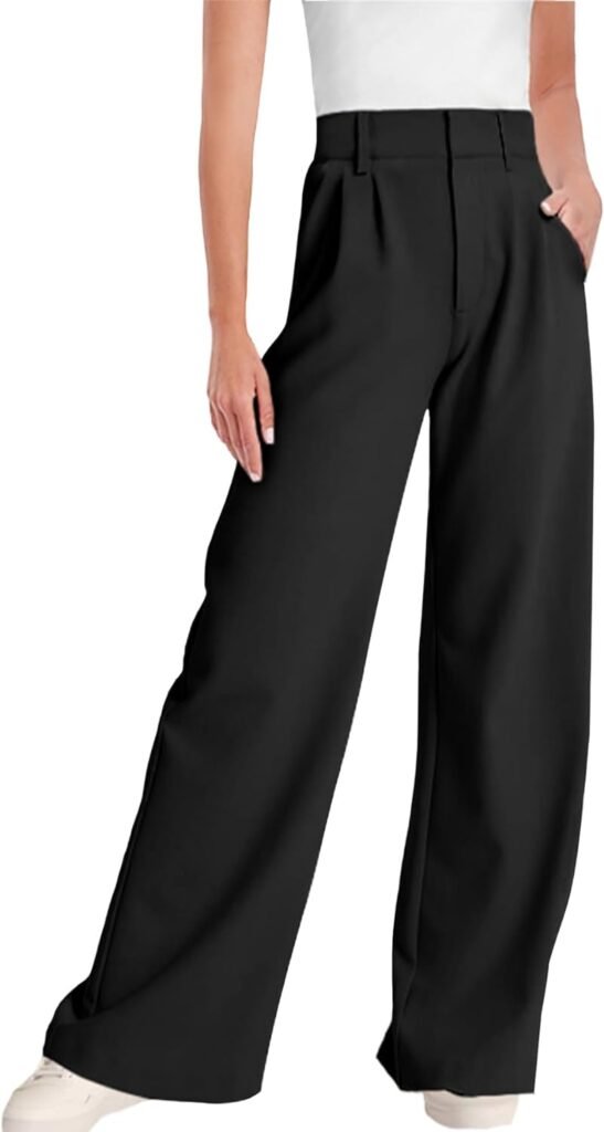ELLEVEN Wide Leg Dress Pants for Woman, High Waisted Business Casual Work Trousers with Pockets