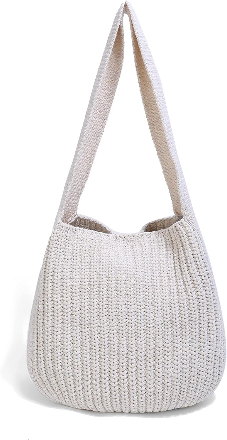 ENBEI Womens Shoulder Handbags Crocheted Bags Large knit bag Tote bag aesthetic for school cute Tote bags Beach Bag Tote