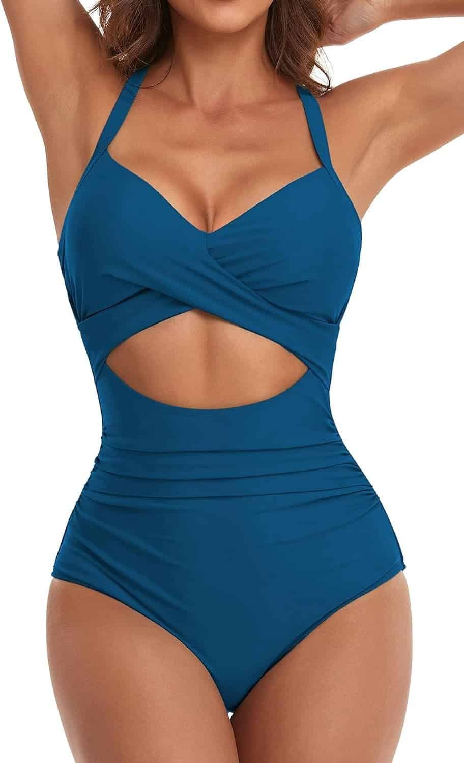Eomenie Womens One Piece Swimsuits Tummy Control Cutout High Waisted Bathing Suit Wrap Tie Back 1 Piece Swimsuit