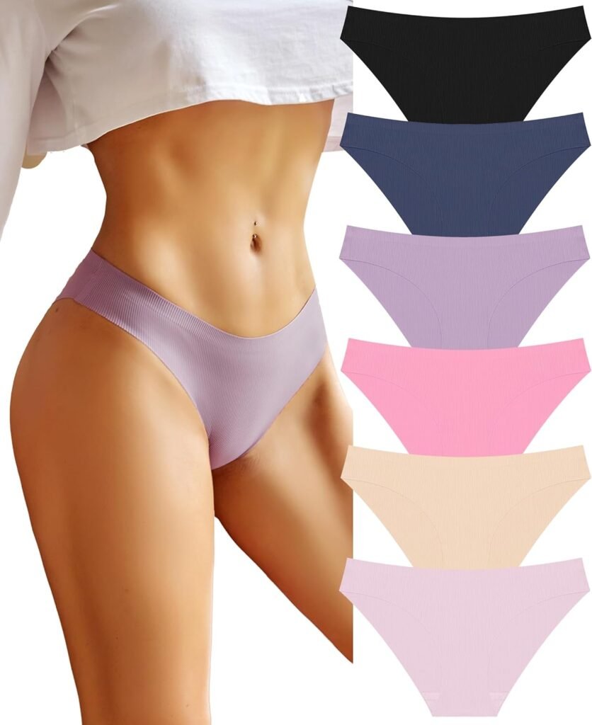 FINETOO 6 Pack Women’s Underwear Seamless Bikini Panties Low Rise Cheeky Underwear Stretch Hipster Brief for Ladies