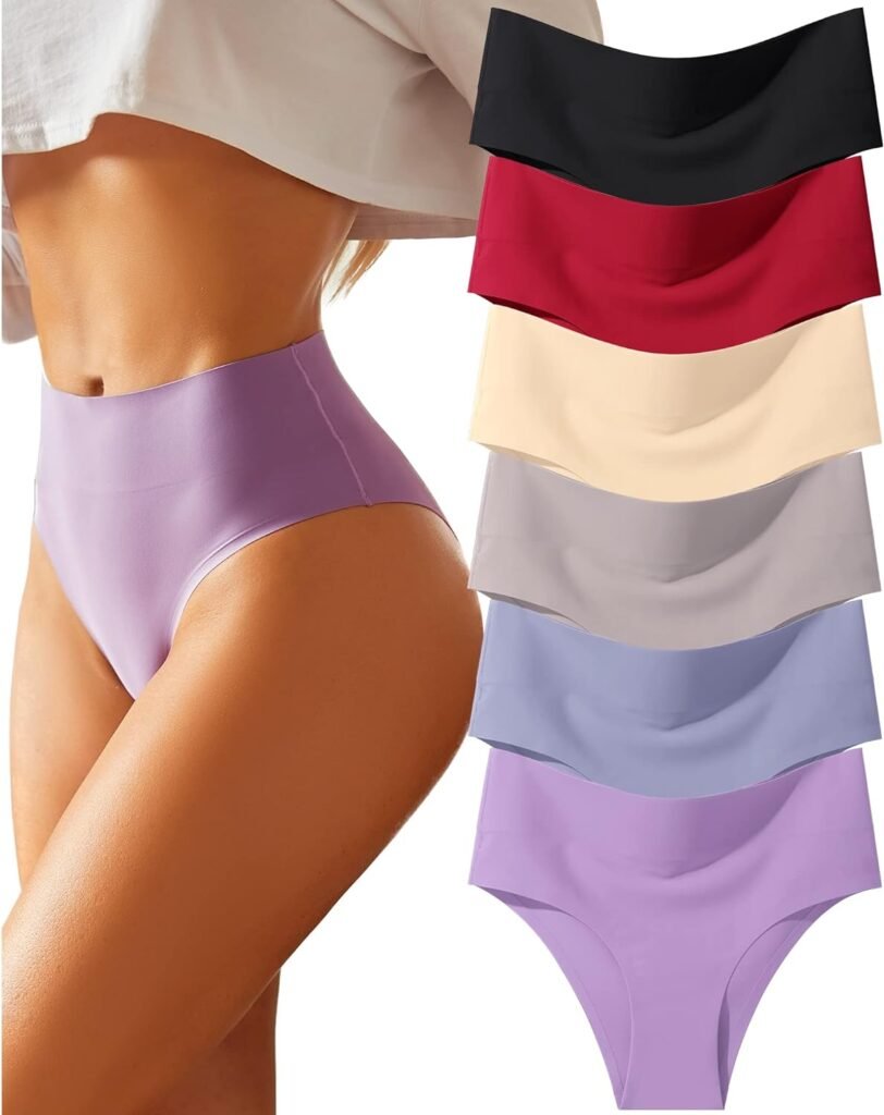 FINETOO High Waisted Underwear for Women Seamless Panties Bikini High Cut No Show Sexy Cheeky Panties 6 Pack