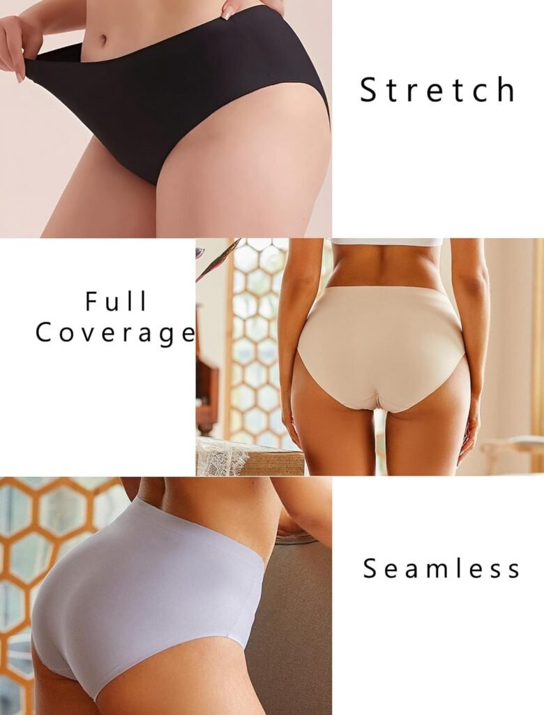 FINETOO Womens High Waisted Seamless Underwear Full Coverage Brief Ladies No Show Panties Sexy Lingerie RegularPlus Size