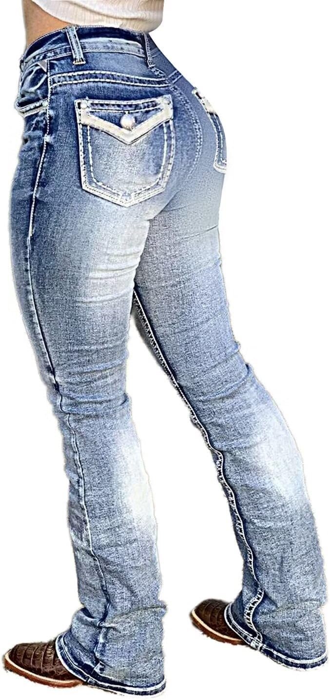 Flamingals Womens Butt Lifting Jeans for Women Trendy Tummy Control Jeans Stretch Boot Cut Jeans Denim Pants