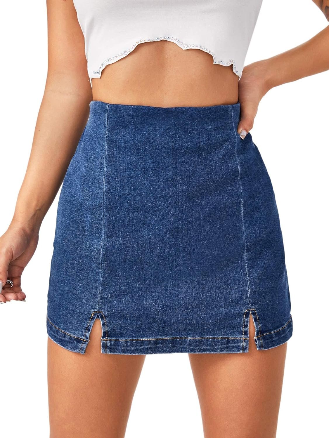 Floerns Womens Casual Split Hem High Waist Denim Skorts Skirt Shorts