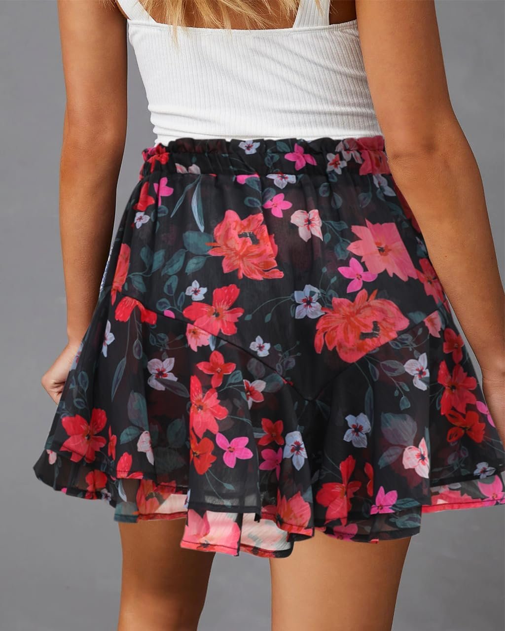 Flowy Shorts for Women Casual Boho Floral Skorts Ruffle Mini Skirts Running Tennis Butterfly Shorts Chiffon Shorts