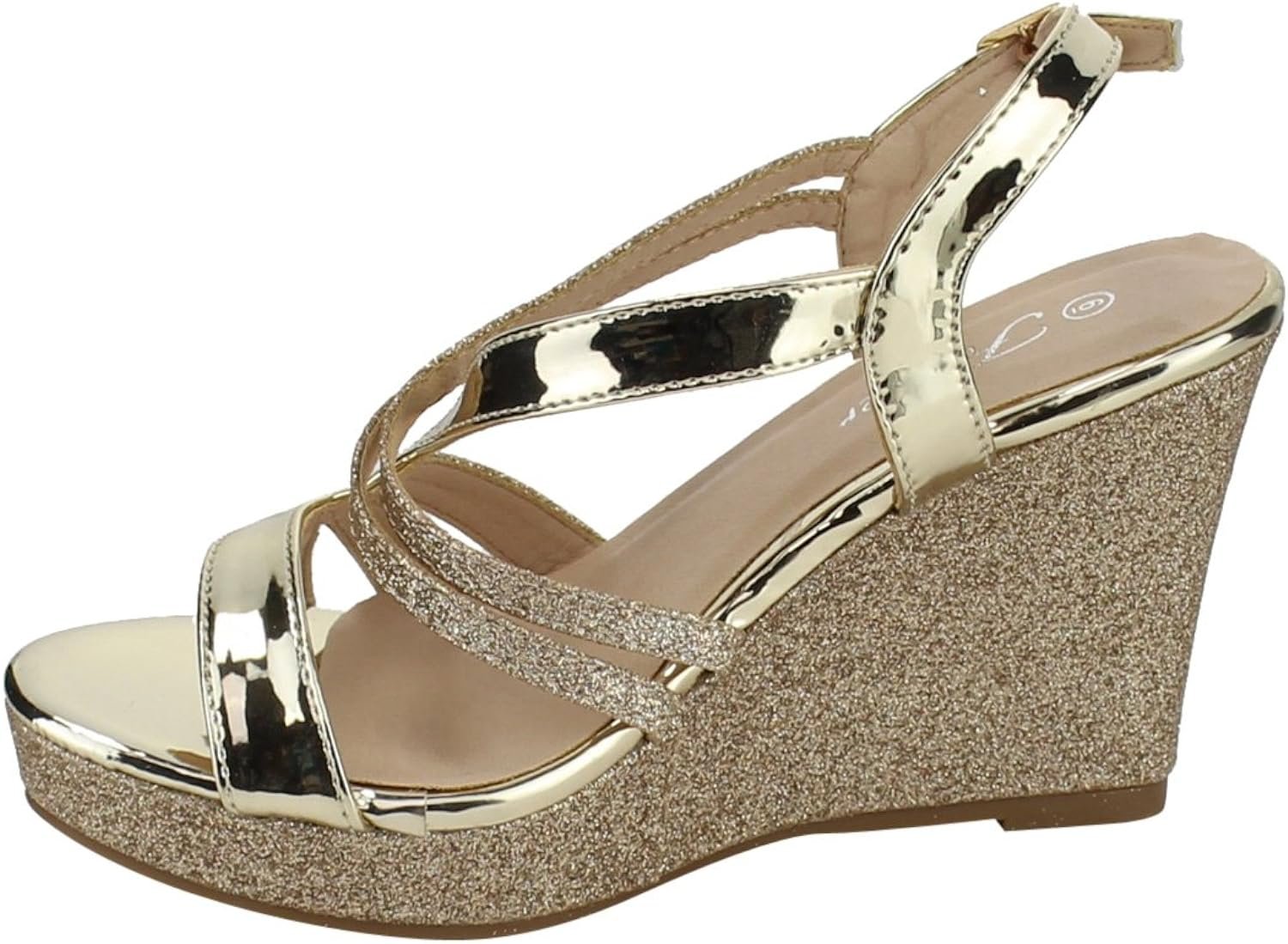 Forever Link Womens Glitter Strappy Wrapped Wedge Heel Platform Sandals