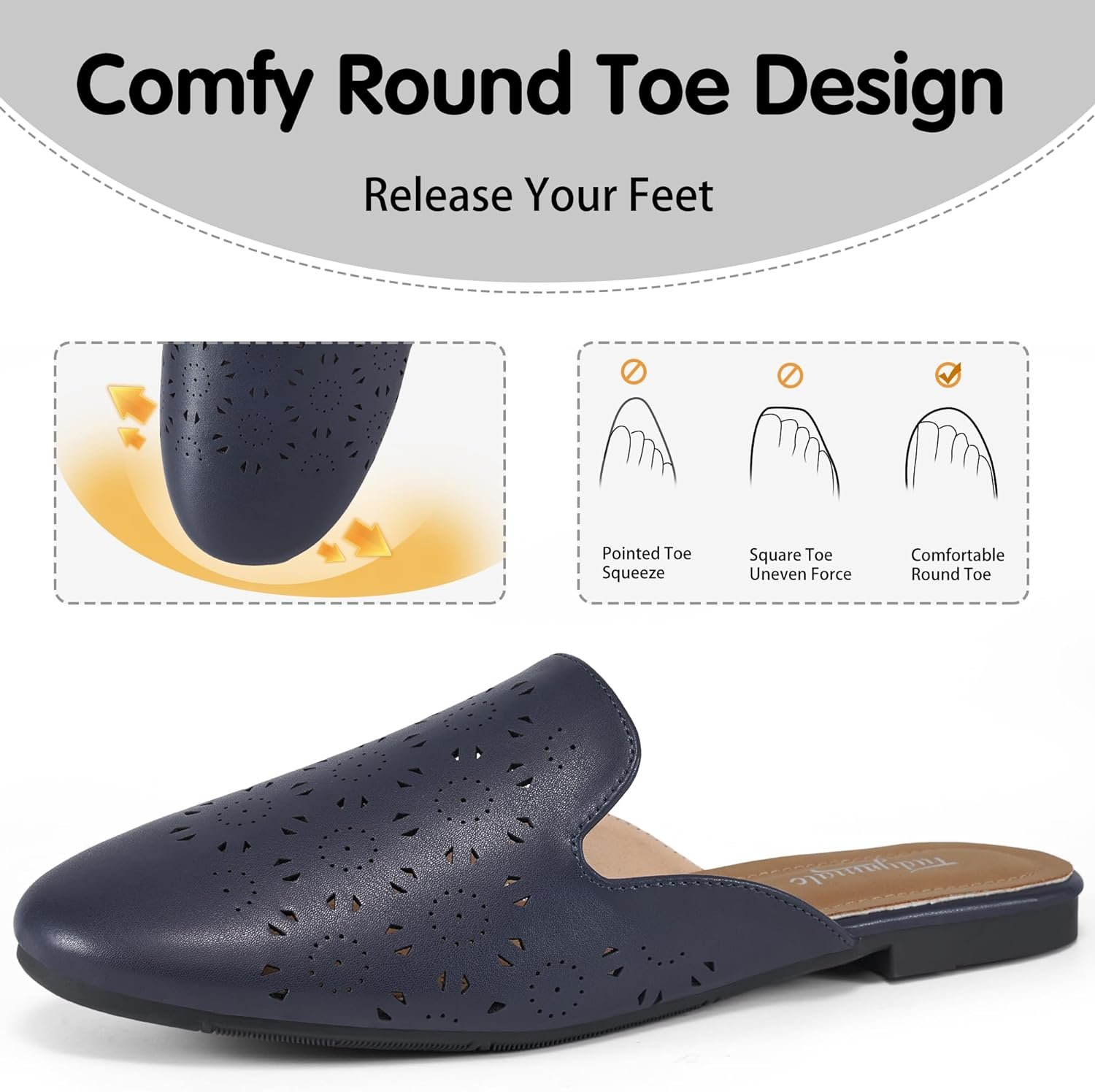 FUDYNMALC Mules for Women Flats Comfortable Round Toe Womens Mules Shoes Breathable Slip On Backless Slide Loafers for Women