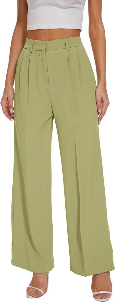 FUNYYZO Womens Wide Leg Pants High Elastic Waisted in The Back Business Work Trousers Long Straight Suit Pants