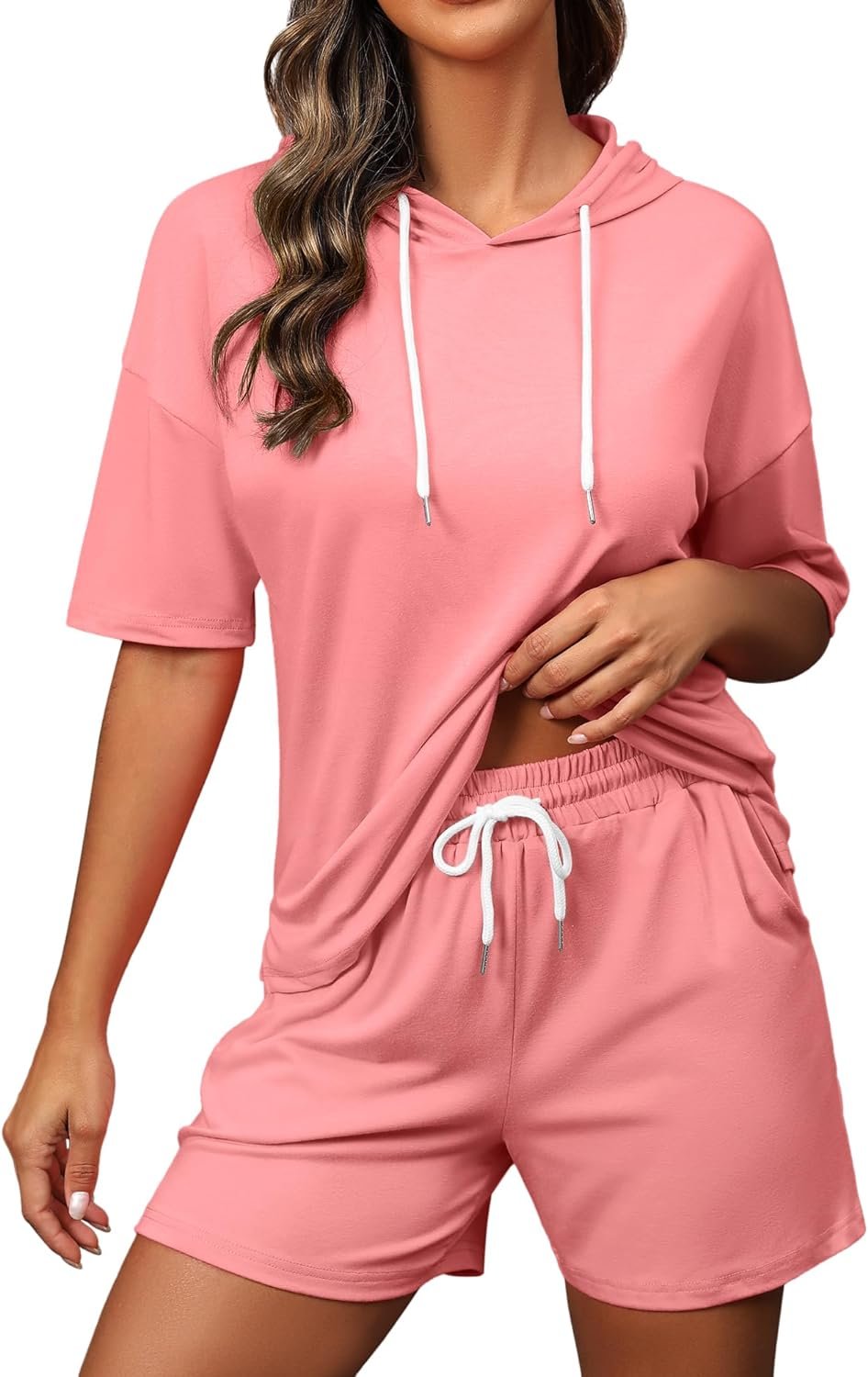 FUPHINE Womens Two Piece Outfits Shorts Sets Summer Sweatsuit Sets Short Sleeve Hoodie and Bottoms Loungewear with Pocket