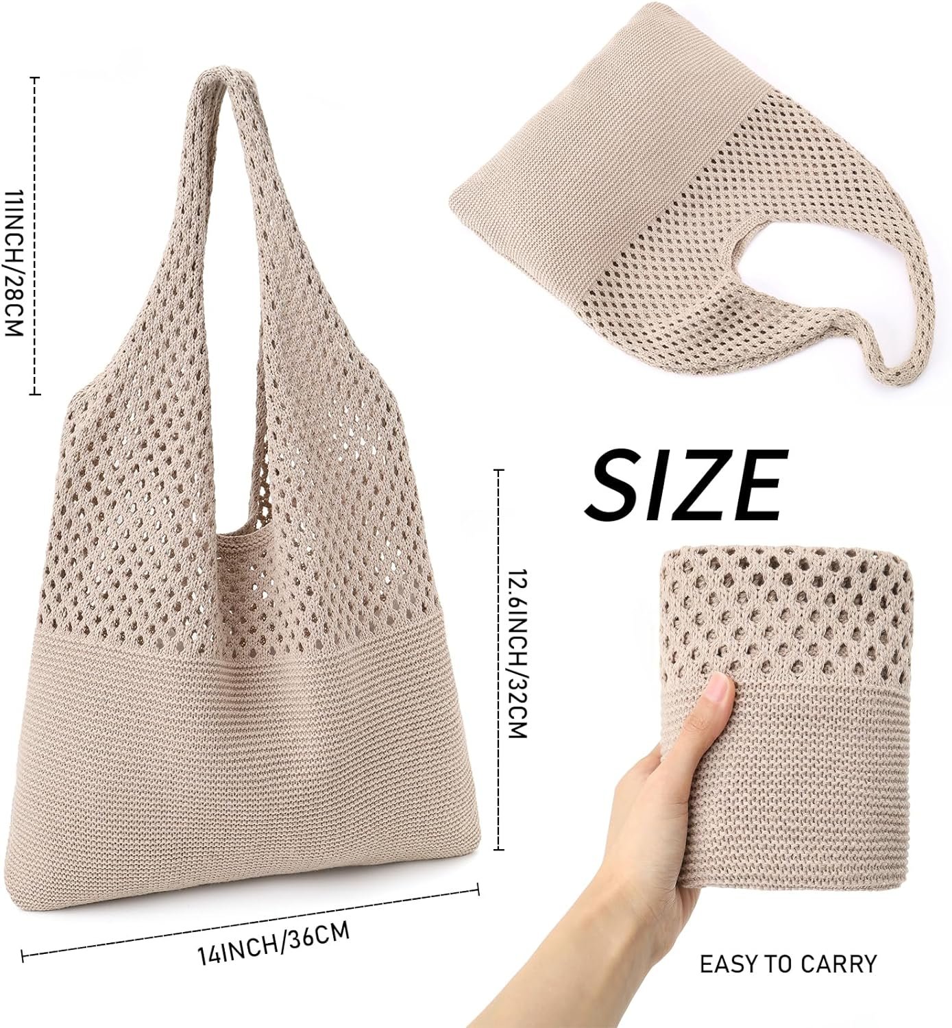 Gaudiwel Knitted Shoulder Tote Bag Large Crochet Beach Bag Hobo Bag Aesthetic Tote Handbags for Women