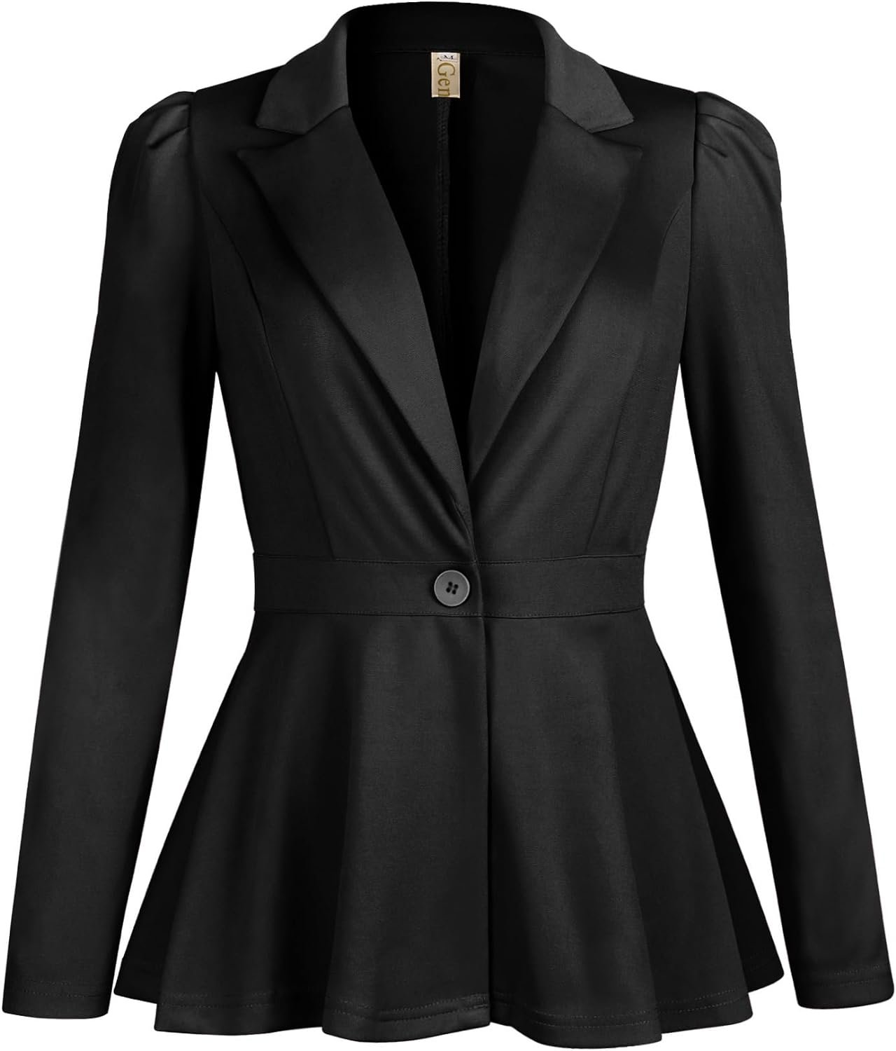 Genhoo Womens Business Casual Blazer Jackets Dressy Puff Sleeve Single Button Peplum Comfy Work Office Blazers