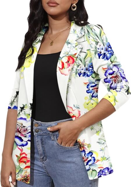 genhoo womens long sleeve blazer open front cardigan jacket work office blazer with zipper pockets s 3xl
