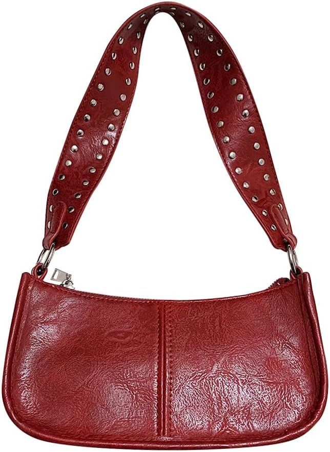 GETERUUV Red Shoulder Bag Y2k Purse for Women Trendy Leather Handbag 90s Clutch Purse Top Handle Satchel Retro Crossbody Bag