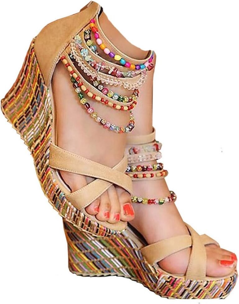 getmorebeauty womens wedge sandals with pearls across the top platform sandals high heels
