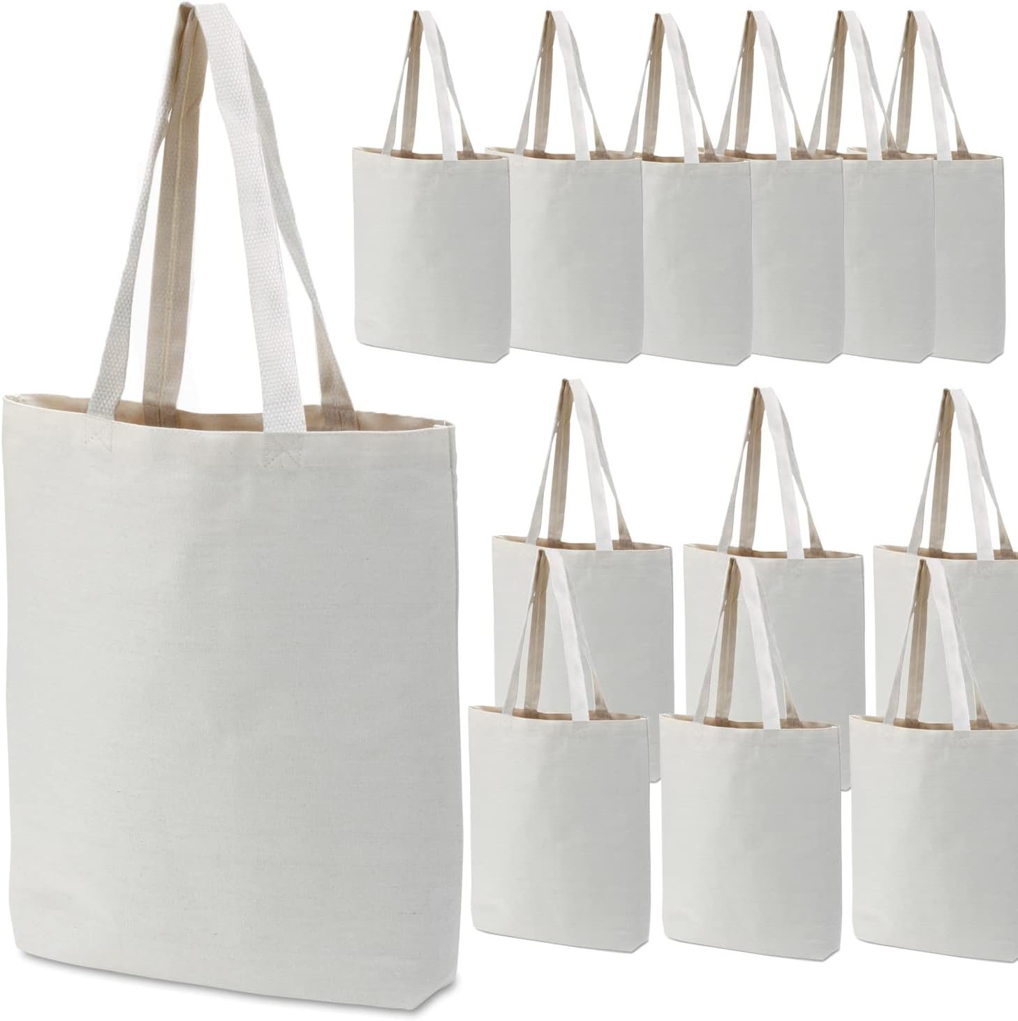 GiftExpress Pack of 26 Canvas Tote Bag Bulk, Cotton Totes for Embroidery, Crafting , DIY Projects, Bridesmaids Totes, Reusable Grocery Shopping Bags, 13 x 11 Inch(26 Pack)