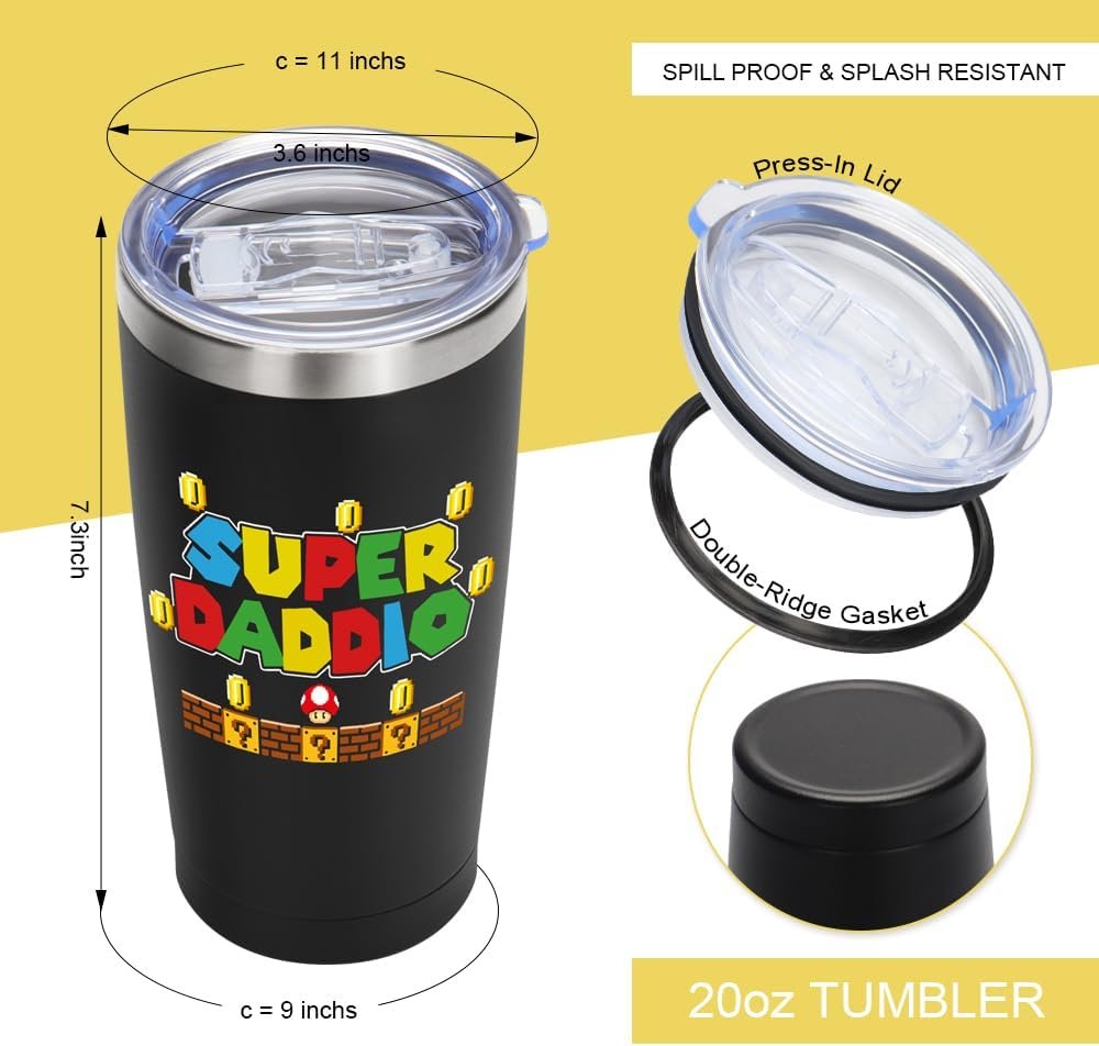 Gifts for Dad, Dad Birthday Gift | Super Daddio | Gifts for Dad for Birthday Gift | Dad Gifts from Daughter Son | Gifts for New Dad - Step Dad Gifts | Best Dad Ever Gifts - 20oz Tumbler