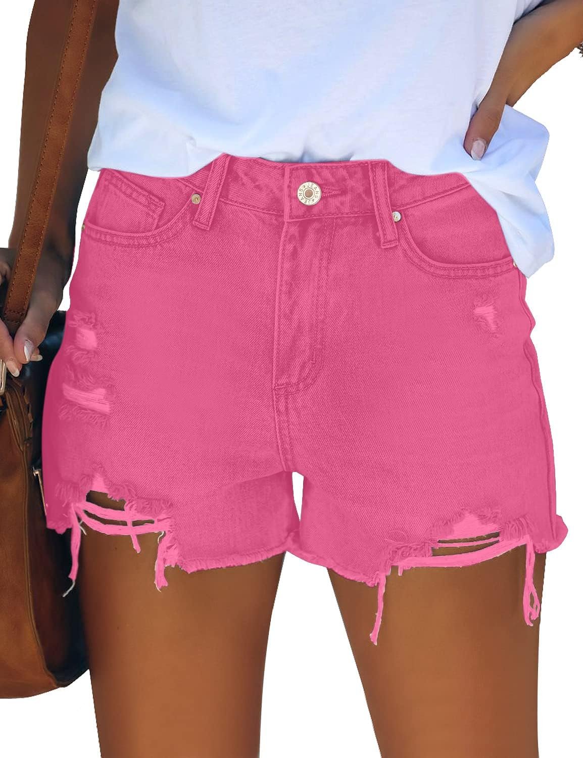 GRAPENT Womens High Waisted Ripped Stretchy Denim Hot Short Summer Jean Shorts