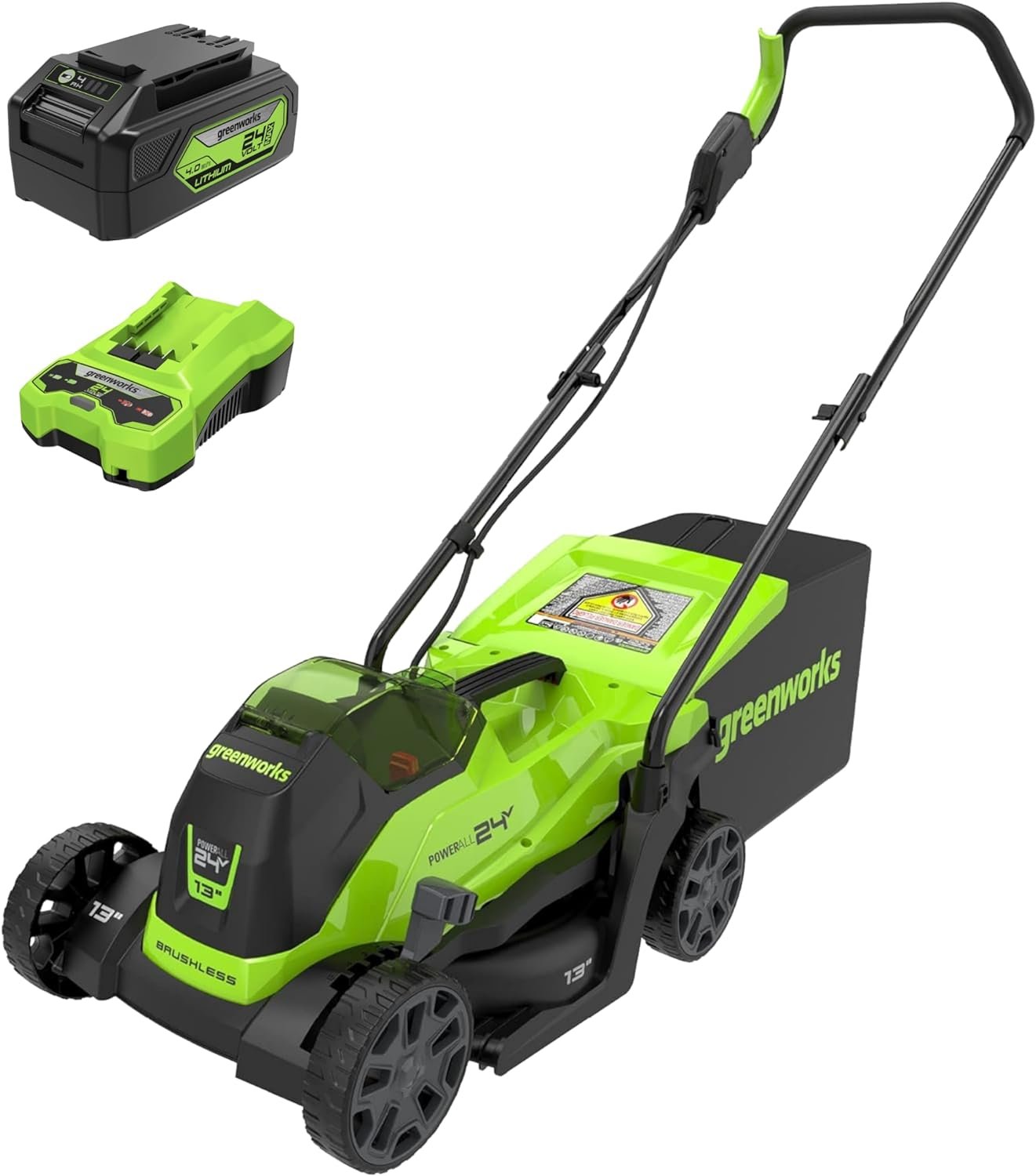 Greenworks 24V 13 Brushless Cordless (Push) Lawn Mower, 4.0Ah Battery and Charger Included