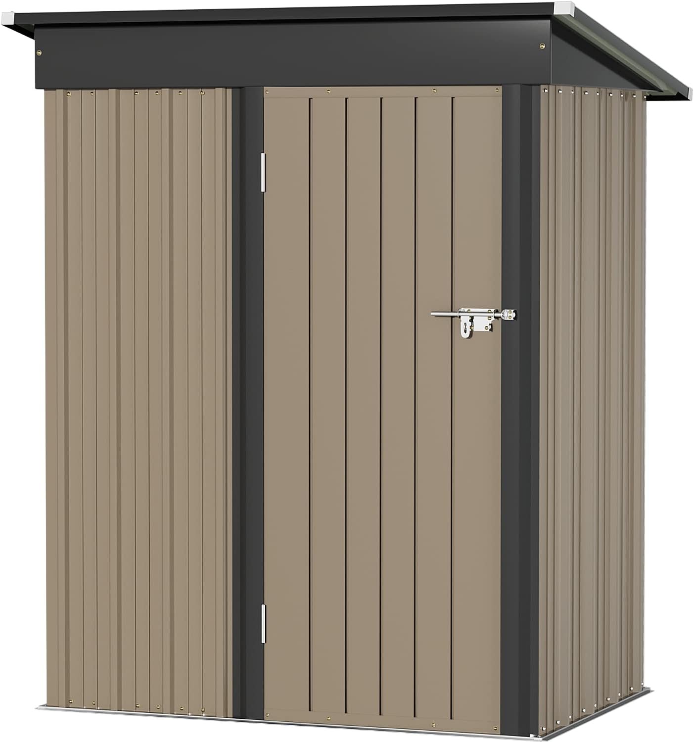Greesum Metal Outdoor Storage Shed 5FT x 3FT, Steel Utility Tool Shed Storage House with Door  Lock, for Backyard Garden Patio Lawn (5 x 3), Brown