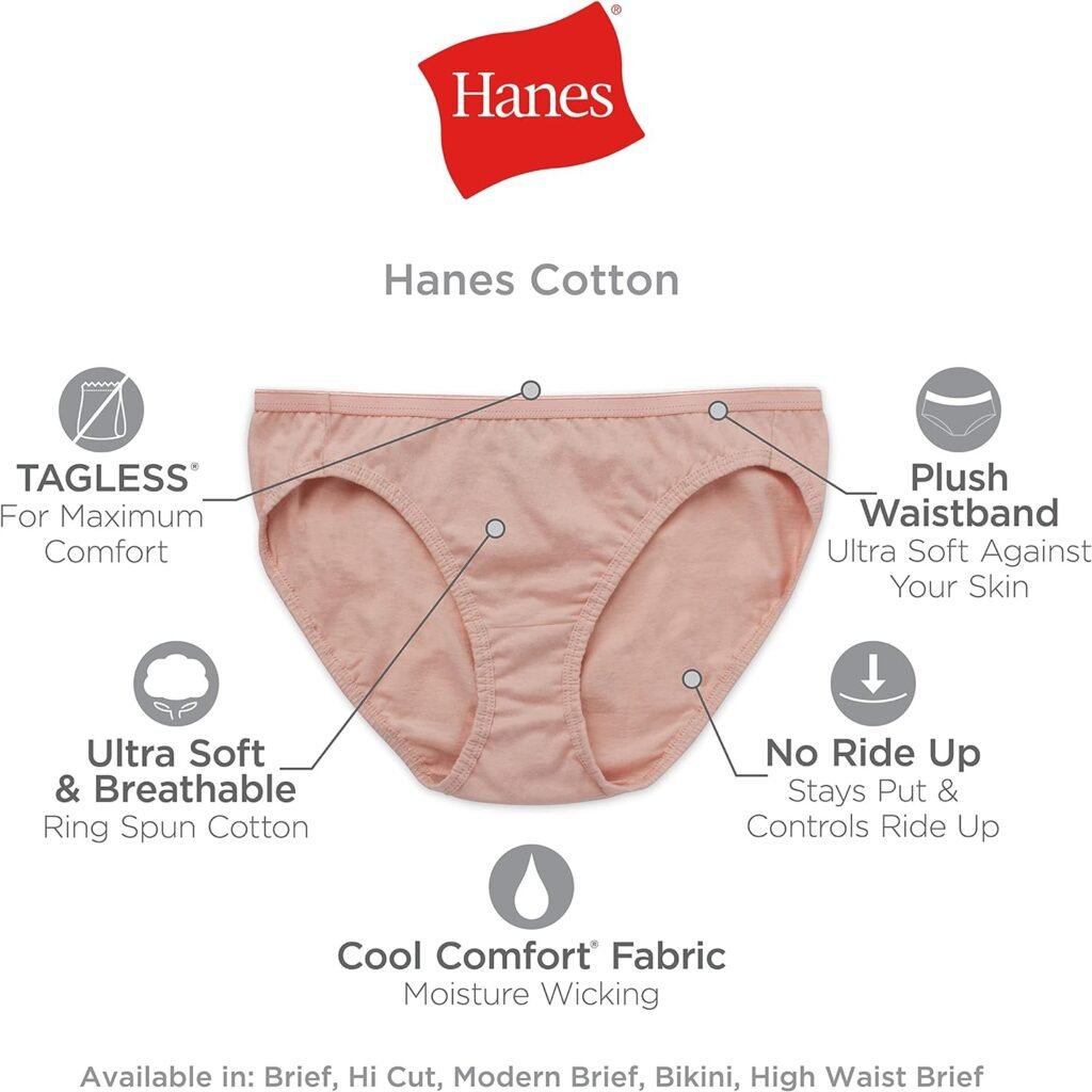 Hanes Womens Bikini Underwear Pack, Classic Cotton Bikini Panties, 10-Pack (Colors May Vary)