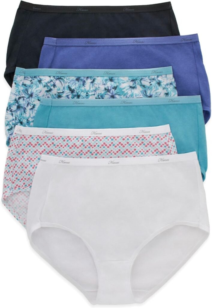 Hanes Womens High-Waisted Brief Panties, 6-Pack, Moisture-Wicking Cotton Brief Underwear (Colors May Vary)