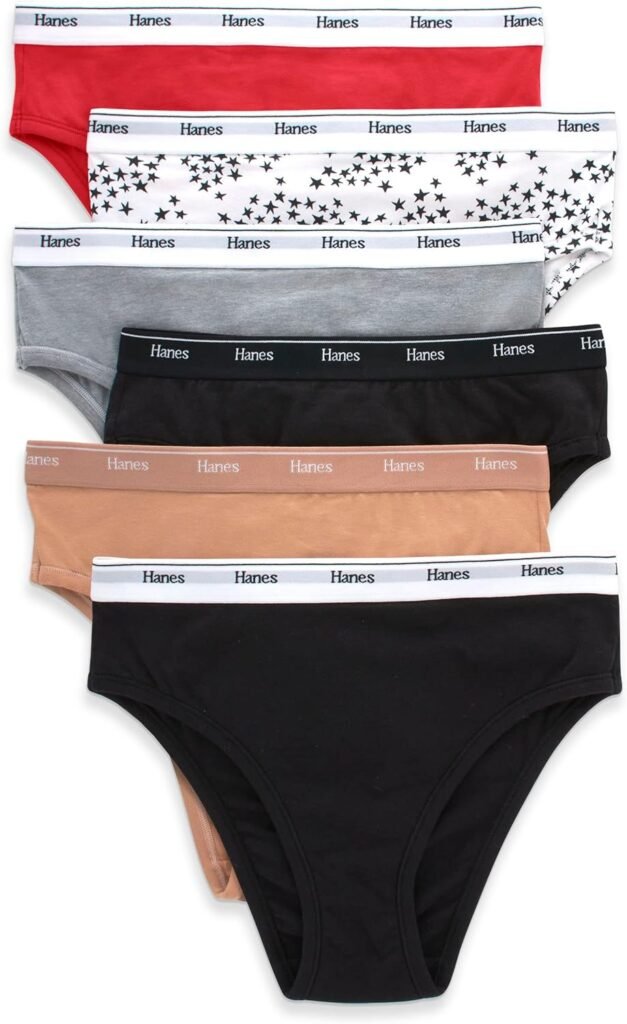 Hanes Womens Originals Hi-Leg Panties, Breathable Stretch Cotton Underwear, Assorted, 6-Pack