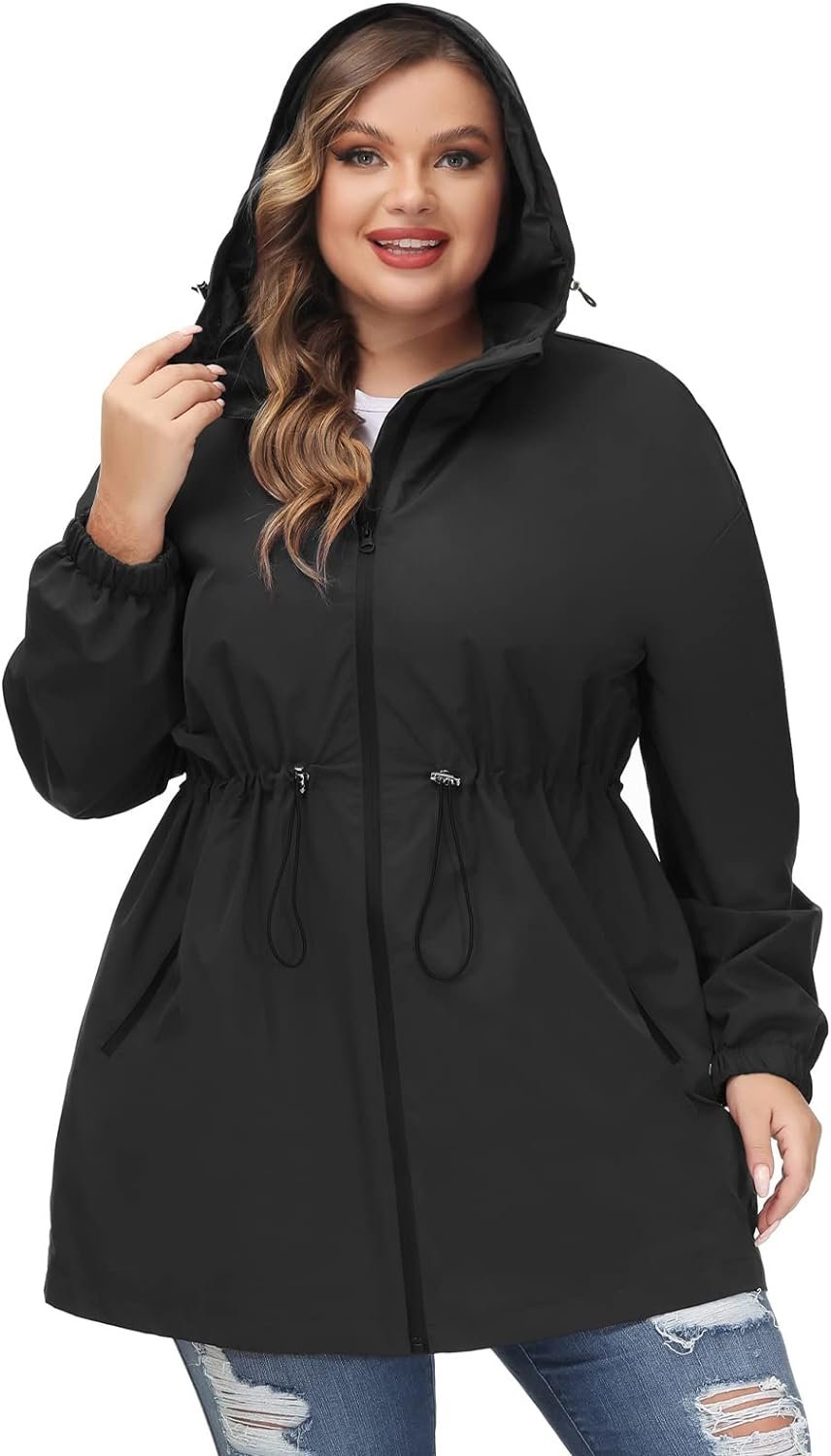 Hanna Nikole Womens Plus Size Long Hooded Raincoat Lightweight Waterproof Windbreaker Jacket