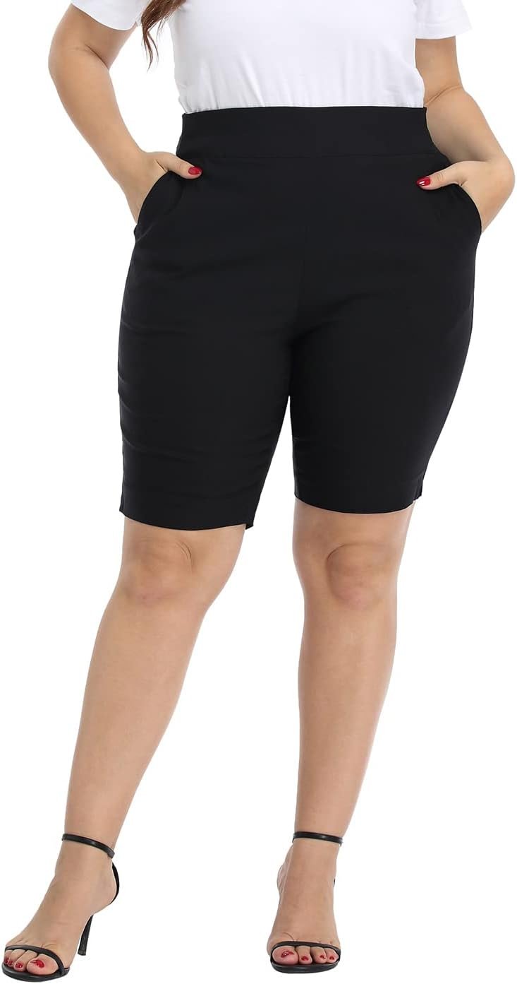 HDE Plus Size Bermuda Shorts Mid Rise 10 Inseam Pull On Shorts with Pockets