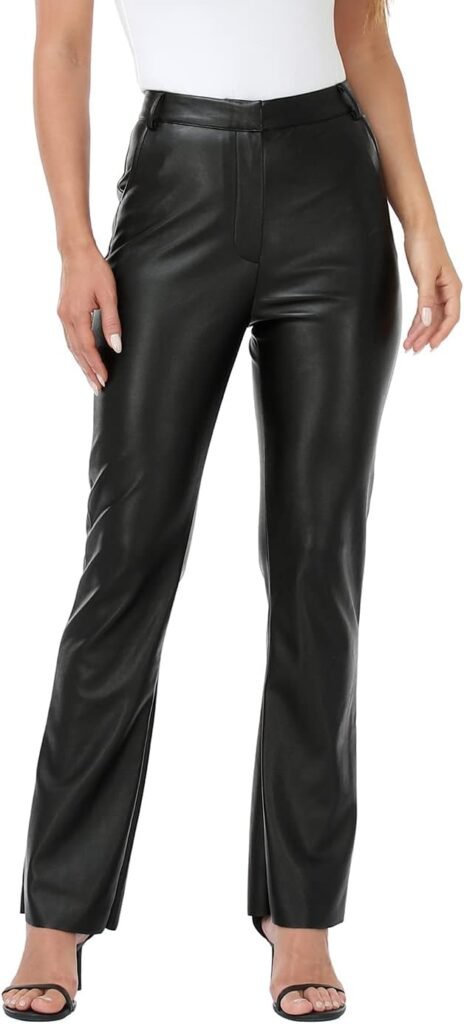 HDE Womens Faux Leather Pants High Waisted Straight Leg Trousers with Pockets