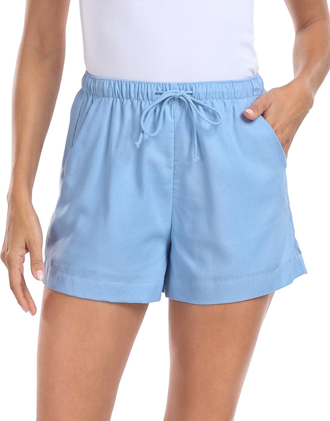 HDE Womens Linen Blend Drawstring Shorts High Waisted 4 Inseam Summer Shorts