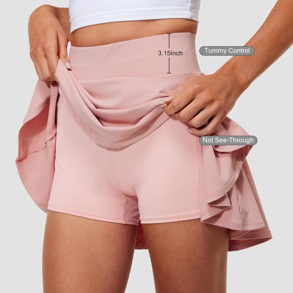Hiwzffy Pleated Tennis Skirts for Women High Waisted Golf Skorts Tummy Control Skirts with Shorts Pockets Lightweight