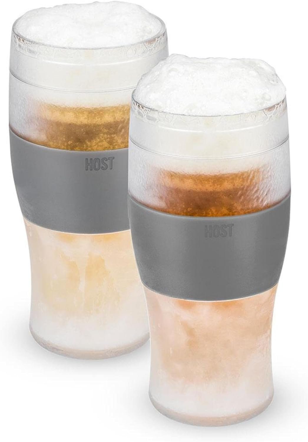 Host FREEZE Beer Glasses, 16oz Frozen Beer Mugs, Freezable Pint Glasses, Fathers Day Gifts, Birthday Gifts for Men, Dad Birthday Gift, Set of 2, Gray