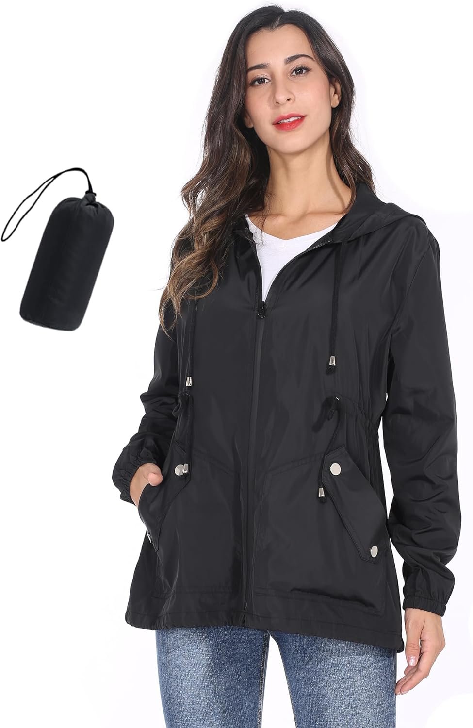 JTANIB Women Packable Rain Jacket Waterproof Lightweight Raincoat Hooded for Hiking Outdoor Travel
