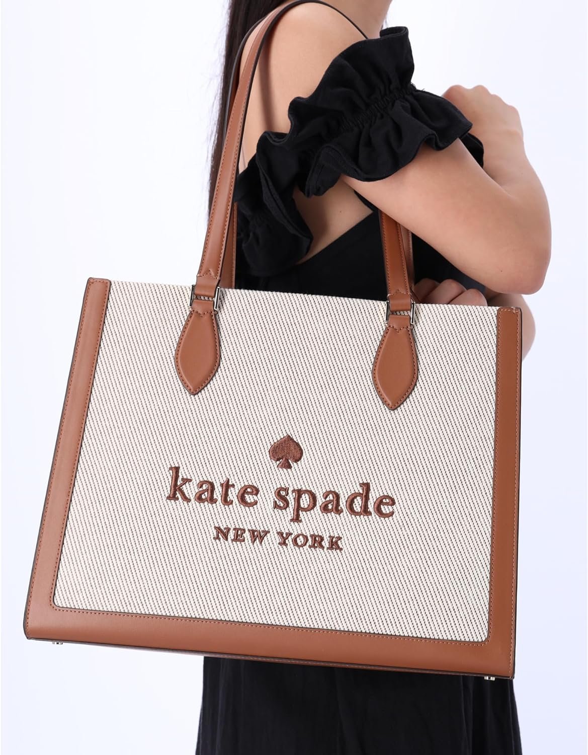 Kate Spade KF508 Ellie Canvas Leather Large Shoulder Tote Warm Gingerbread