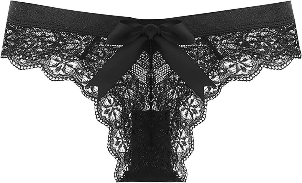 KUAOPATA Womens Lace Bow Thongs T Back Low Waist Breathable Panties Sexy Seamless V-Shape Design Floral Lace tangas