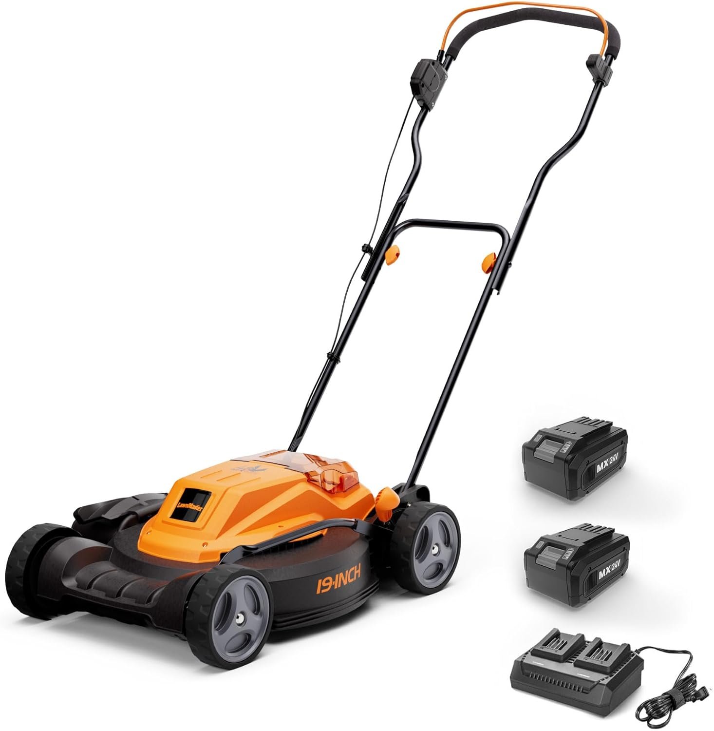 LawnMaster CLMF4819X 48V MAX* 19-inch Brushless Cordless Mower with 2X24V MAX* 4.0Ah Battery and a Dual Charger 6 Cutting Position