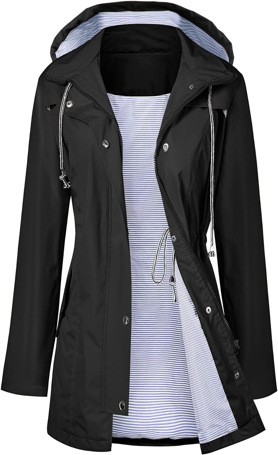 LOMON Raincoat Women Waterproof Long Hooded Trench Coats Lined Windbreaker Travel Jacket S-XXL