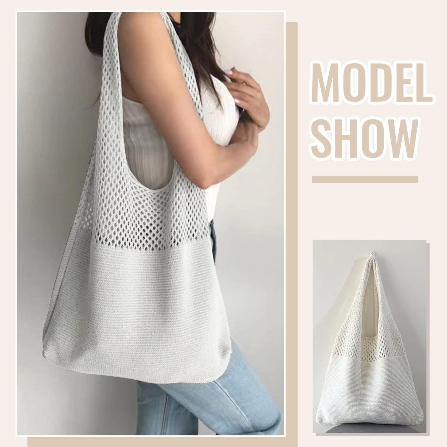 LUI SUI Crochet Mesh Tote Bag Retro Summer Hobo Bag for Women Flower Knitted Shoulder Bags Casual Beach Purse