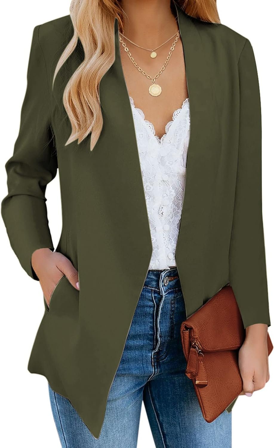 luvamia Womens Casual Long Sleeve Lapel Button Slim Work Office Blazer Jacket