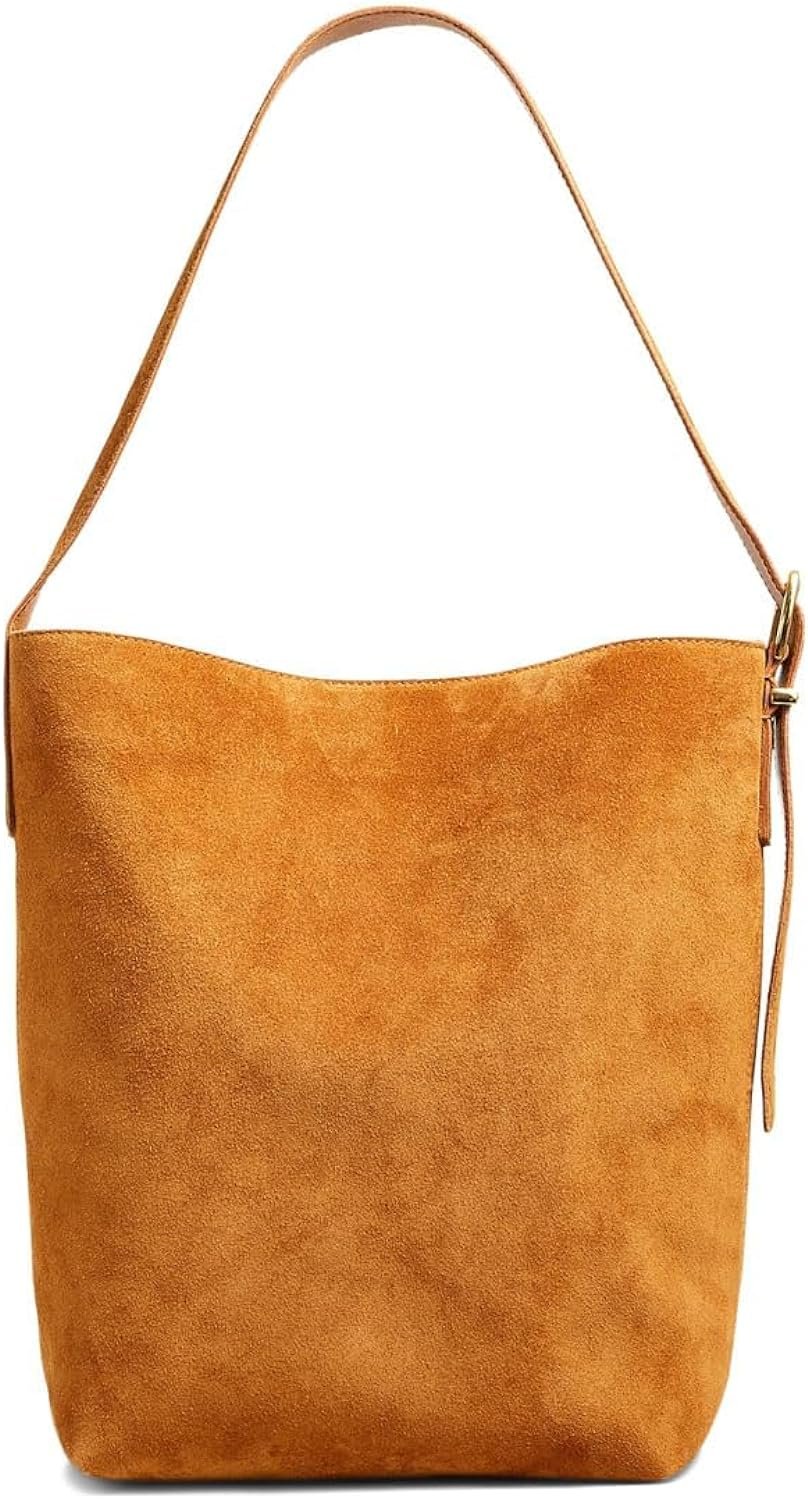 Madewell The Essential Bucket Tote in Suede - Magnetic Closure - Interior Pocket - Adjustable Shoulder Strap