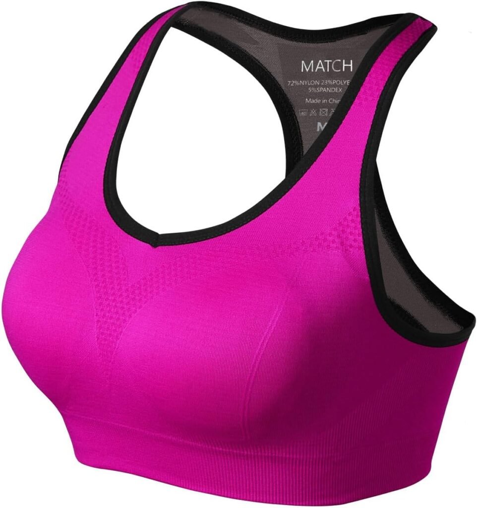 Match Womens Sports Bra Wirefree Seamless Padded Racerback Yoga Bra for Workout Gym Activewear with Removable Pads #0001