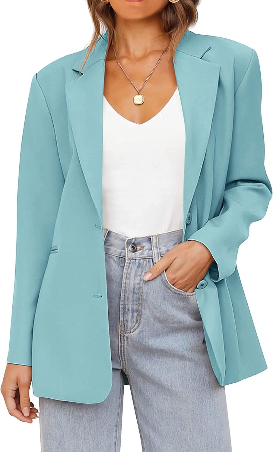 MEROKEETY Womens 2024 Fall Casual Blazers Long Sleeve Lapel Open Front Button Work Blazer Jackets with Pockets